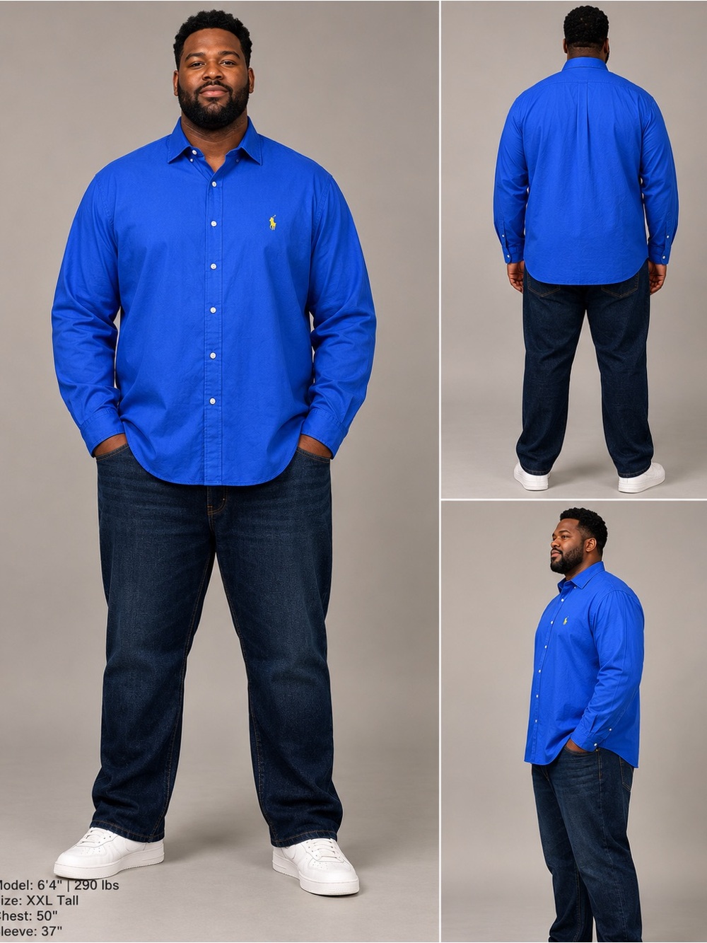 Ralph Lauren Men's Button-Down Shirt - Royal Blue Size XXL Tall